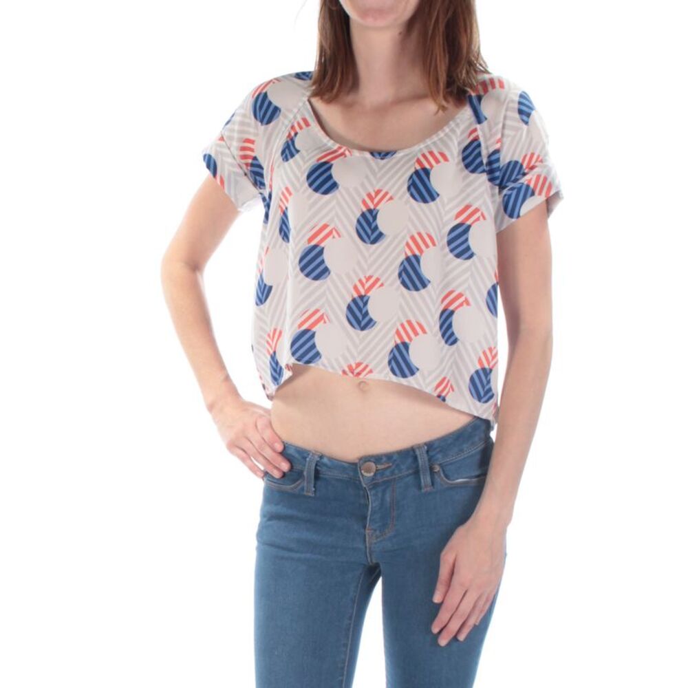 KIIND OF Womens White Cut Out Short Sleeve Scoop Neck Crop Top Size: XS